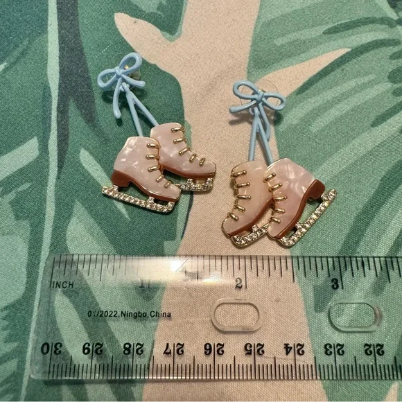 Pink Ice Skate Earrings with Rhinestones - Picture 1 of 2
